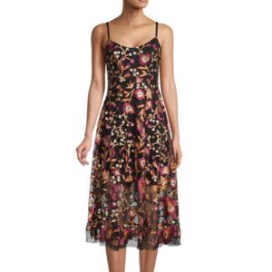 Dress The Population Uma Embroidered Tulle Fit & Flare Dress in Black sz